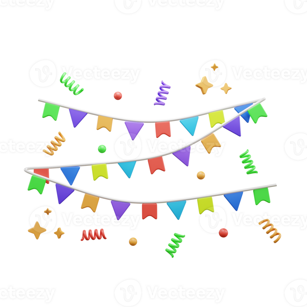 Birthday party flag 3d icon or Party Garland 3D Icon or Bunting Flag 3D Icon png