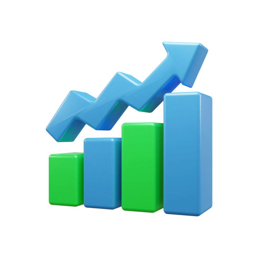 Business growth up graph 3d illustration icon or business success graph 3d icon or Business investment graph 3d icon png