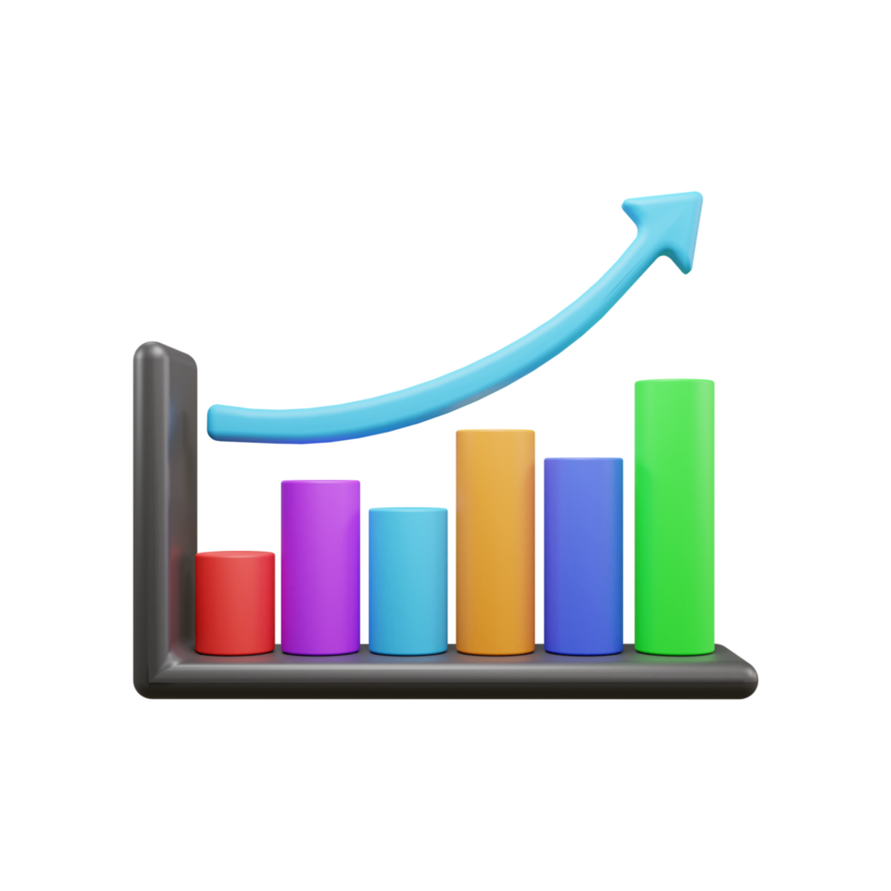 Business growth up graph 3d illustration icon or business success graph 3d icon or Business investment graph 3d icon png