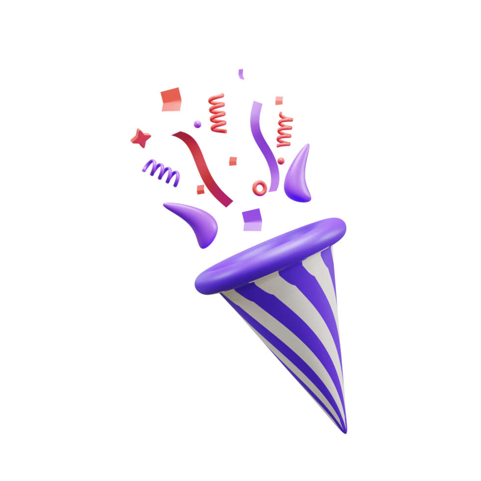 Birthday party popper confetti 3d icon or Party Popper with confetti 3D Icon or celebration popper confetti 3D Icon png