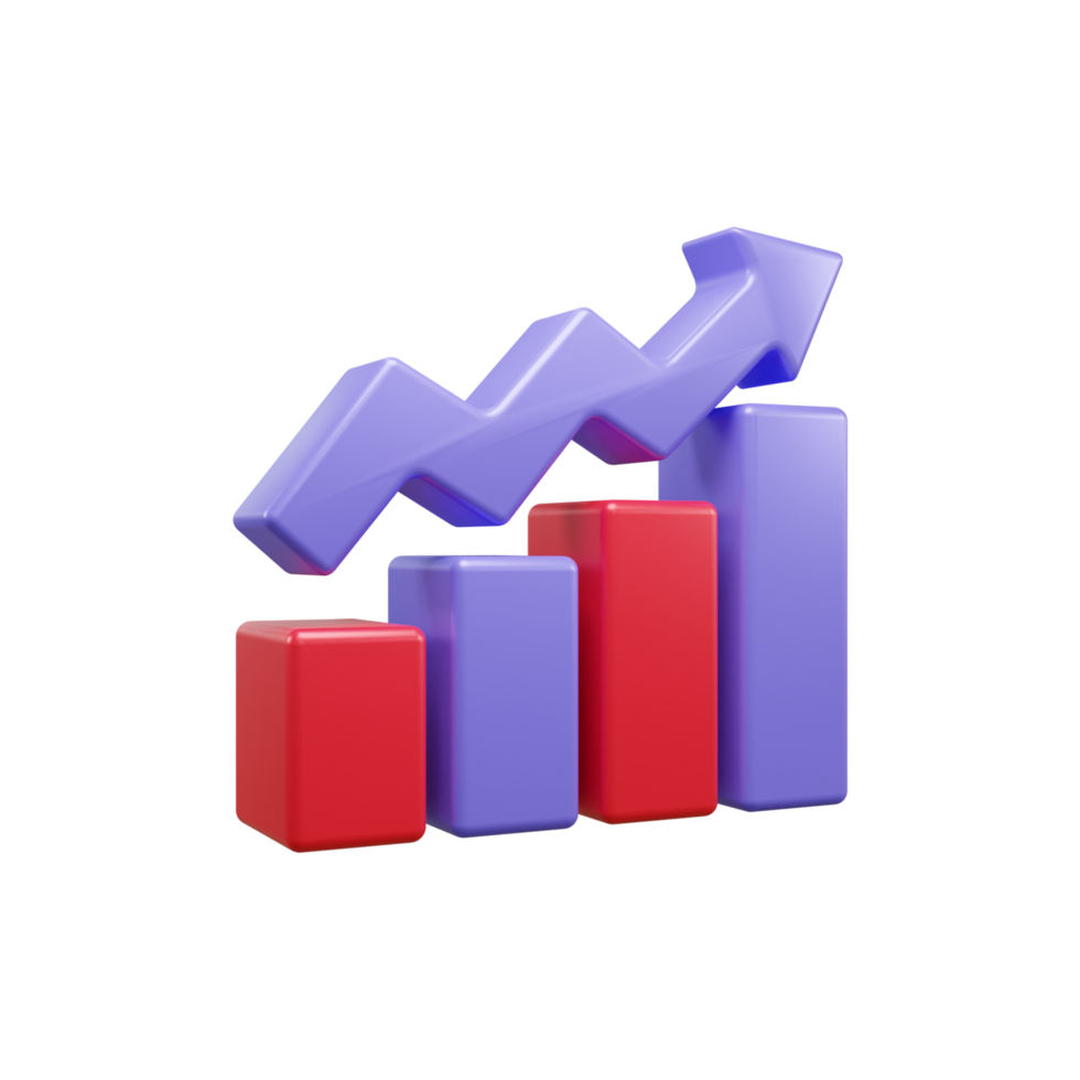 Business growth up graph 3d illustration icon or business success graph 3d icon or Business investment graph 3d icon png