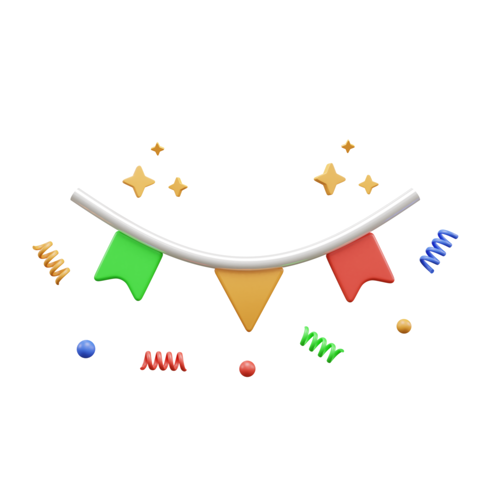 Birthday party flag 3d icon or Party Garland 3D Icon or Bunting Flag 3D Icon png