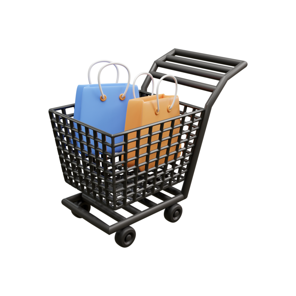 Shopping chart 3d icon illustration or shopping trolley 3d illustration or shopping bag 3d illustration png