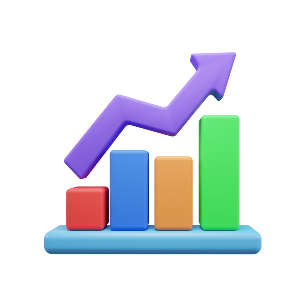 Business growth up graph 3d illustration icon or business success graph 3d icon or Business investment graph 3d icon png