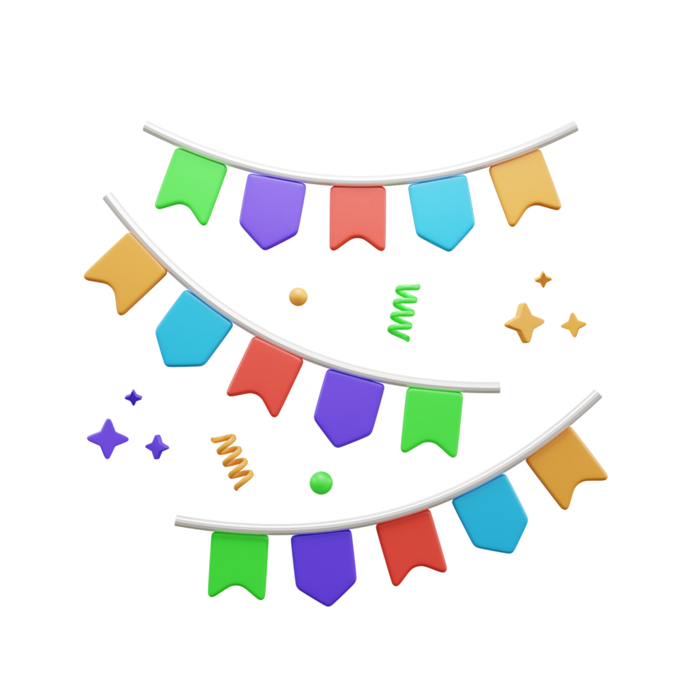 Birthday party flag 3d icon or Party Garland 3D Icon or Bunting Flag 3D Icon png