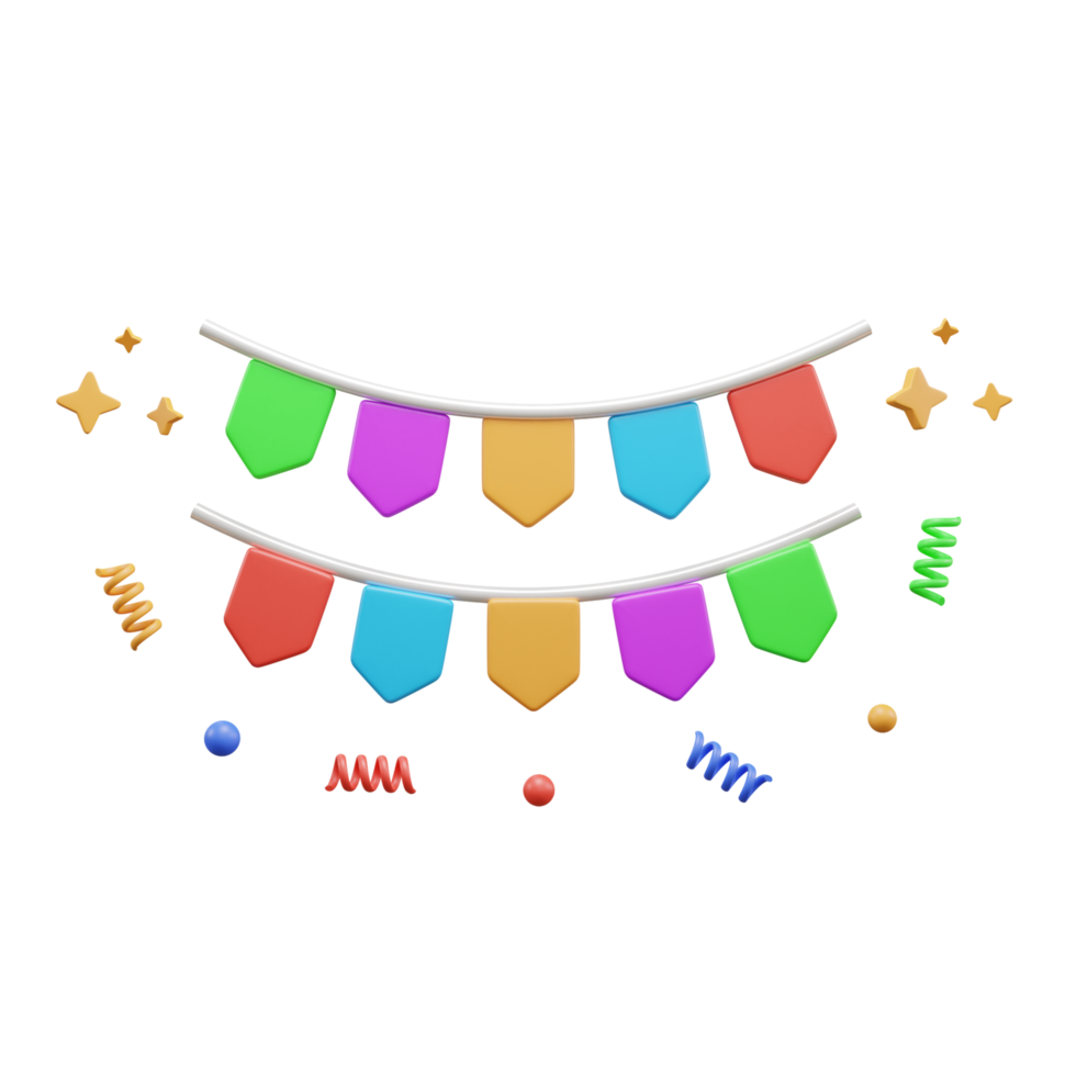 Birthday party flag 3d icon or Party Garland 3D Icon or Bunting Flag 3D Icon png