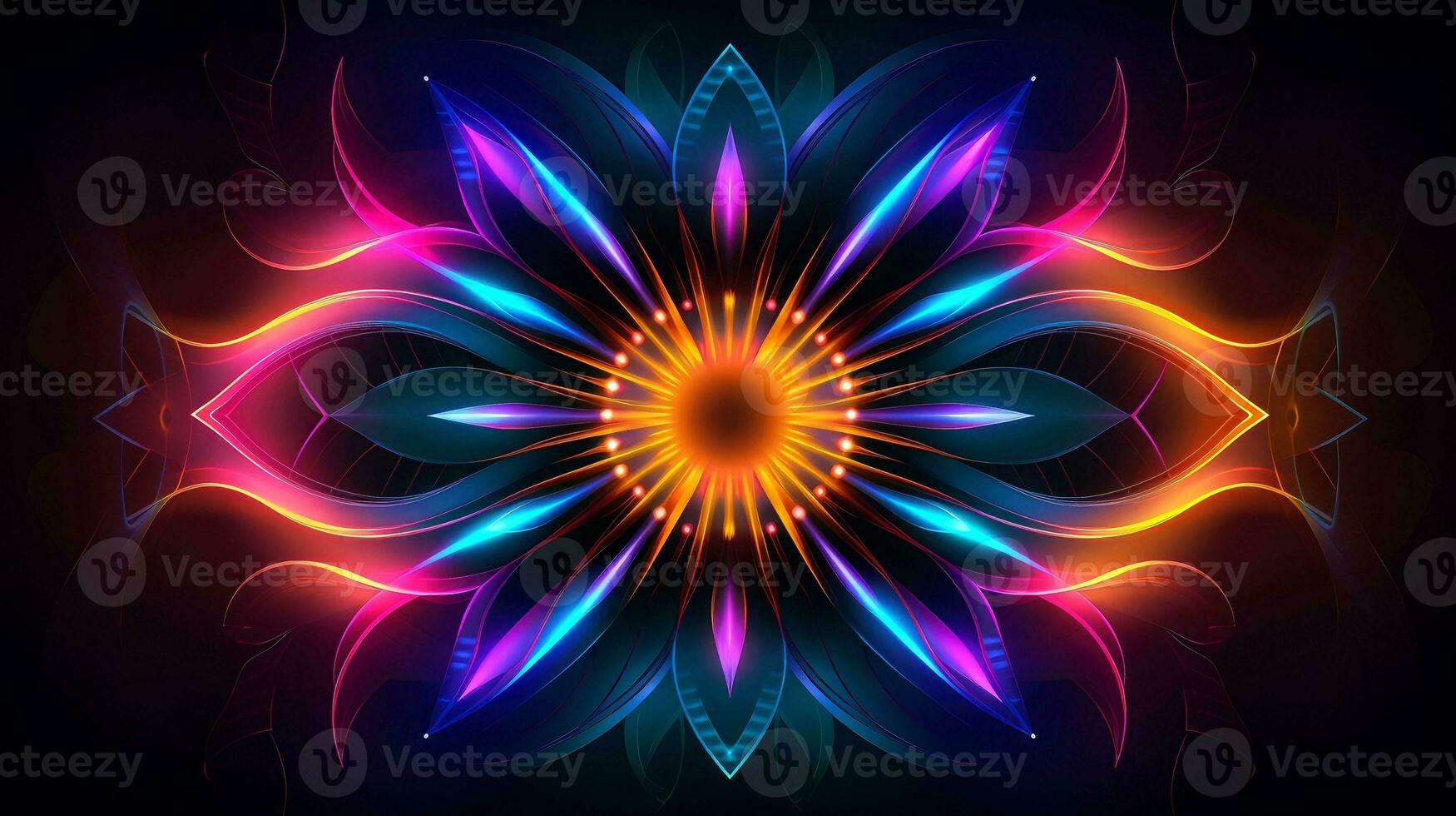 Abstract multicolor neon glowing line, Technology background, Generative AI illustration photo