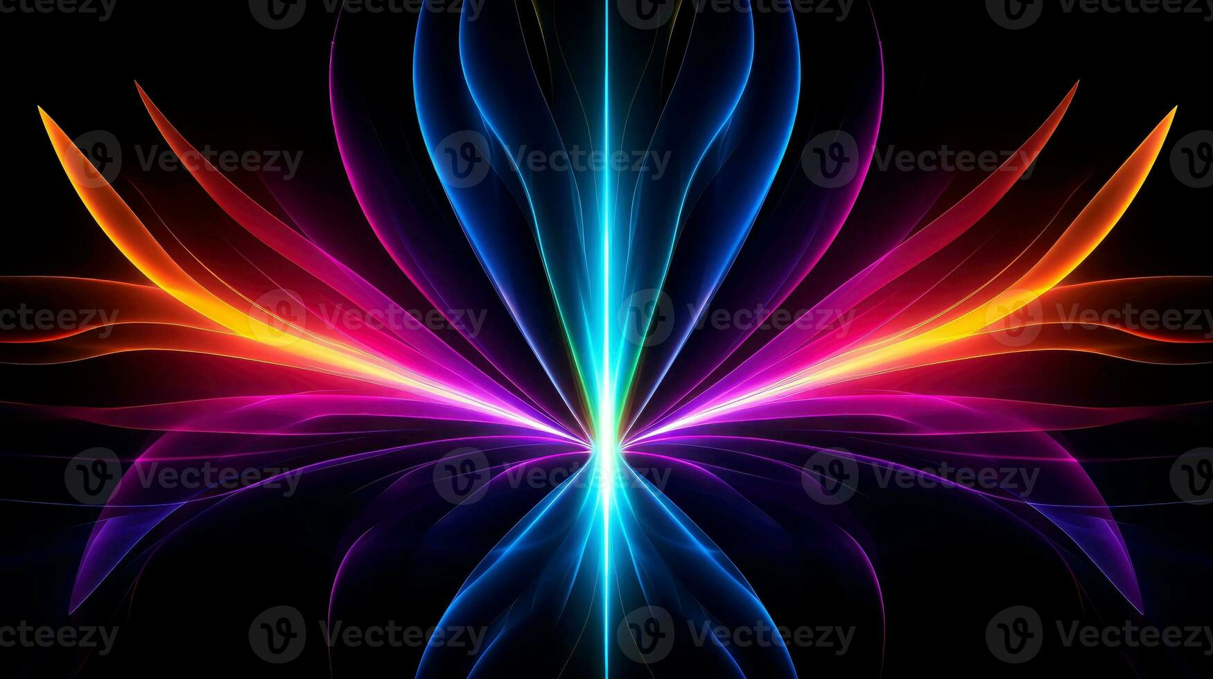 Abstract multicolor neon glowing line, Technology background, Generative AI illustration photo