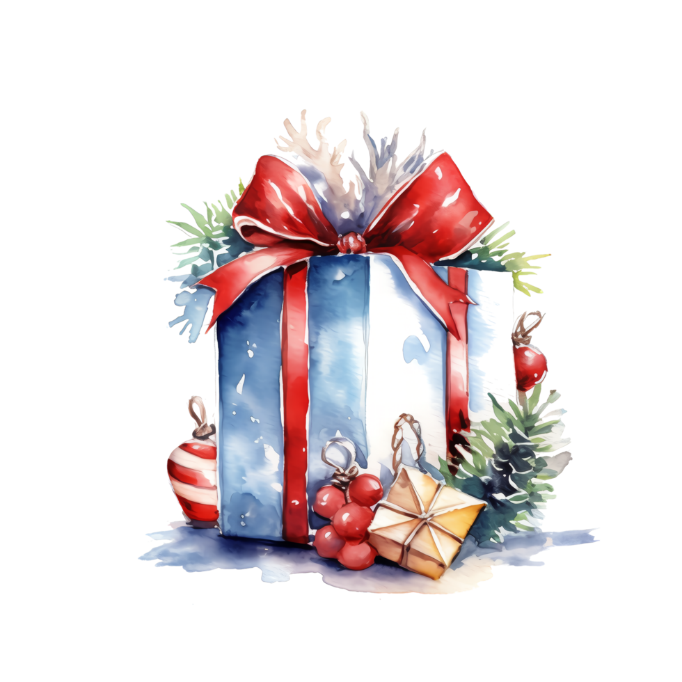 Watercolor Christmas Gifts Clipart, Christmas Watercolor Presents. AI Generated. png