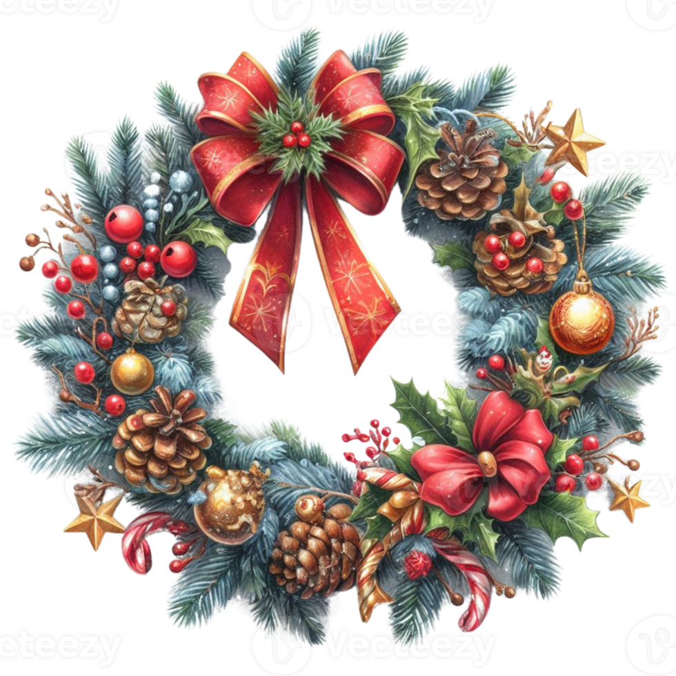 generiert ai, Aquarell Weihnachten Kranz mit Stechpalme, Mistel, Kiefer