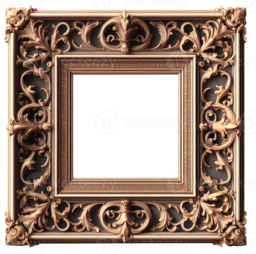 Square baroque picture frame mockup isolated. AI Generative png