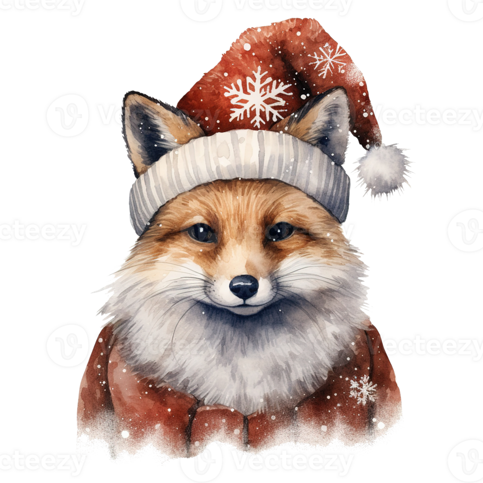 Fox Wearing Winter Clothes For Christmas Event. Watercolor Style. AI Generated png