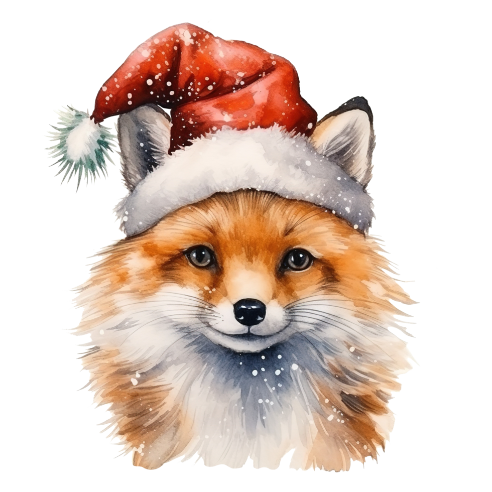 Fox Wearing Winter Clothes For Christmas Event. Watercolor Style. AI Generated png