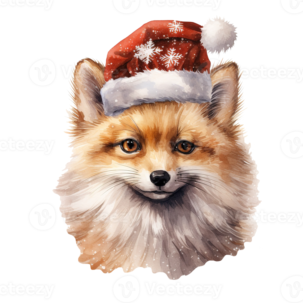 Fox Wearing Winter Clothes For Christmas Event. Watercolor Style. AI Generated png