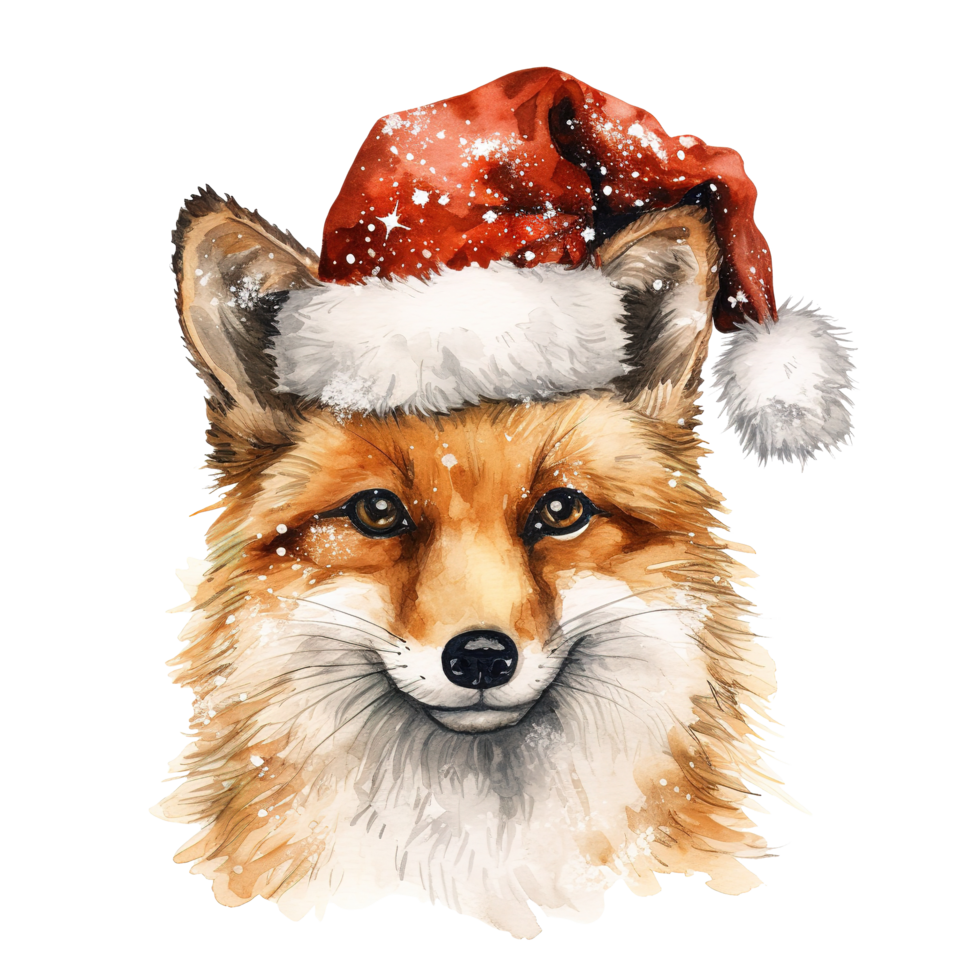 Fox Wearing Winter Clothes For Christmas Event. Watercolor Style. AI Generated png