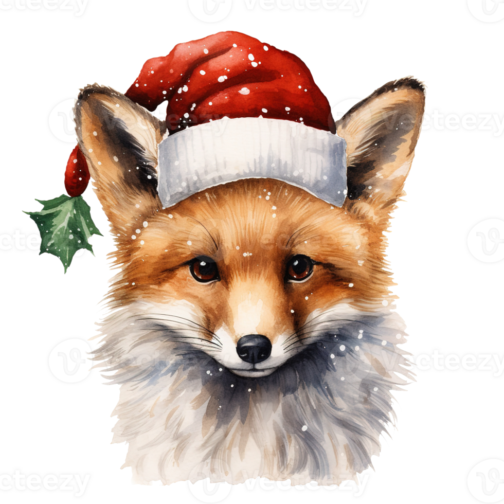 Fox Wearing Winter Clothes For Christmas Event. Watercolor Style. AI Generated png