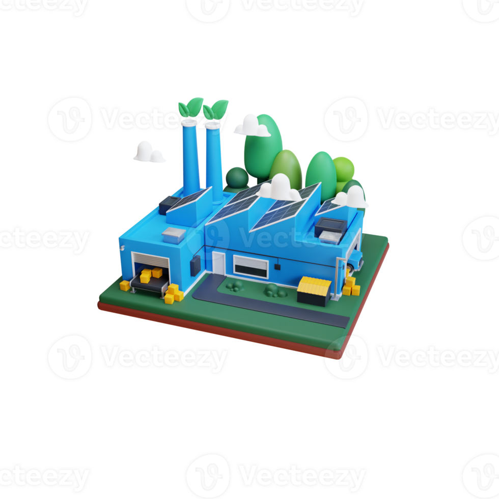 3d eco fabbrica. 3d verde energia icona, pulito energia, ambientale alternativa rinnovabile energia. png