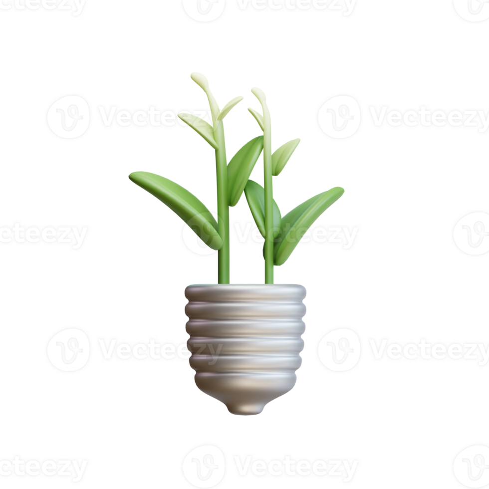 bulb lamp plant. 3d Green Energy icon, Clean Energy, Environmental Alternative renewable Energy. png