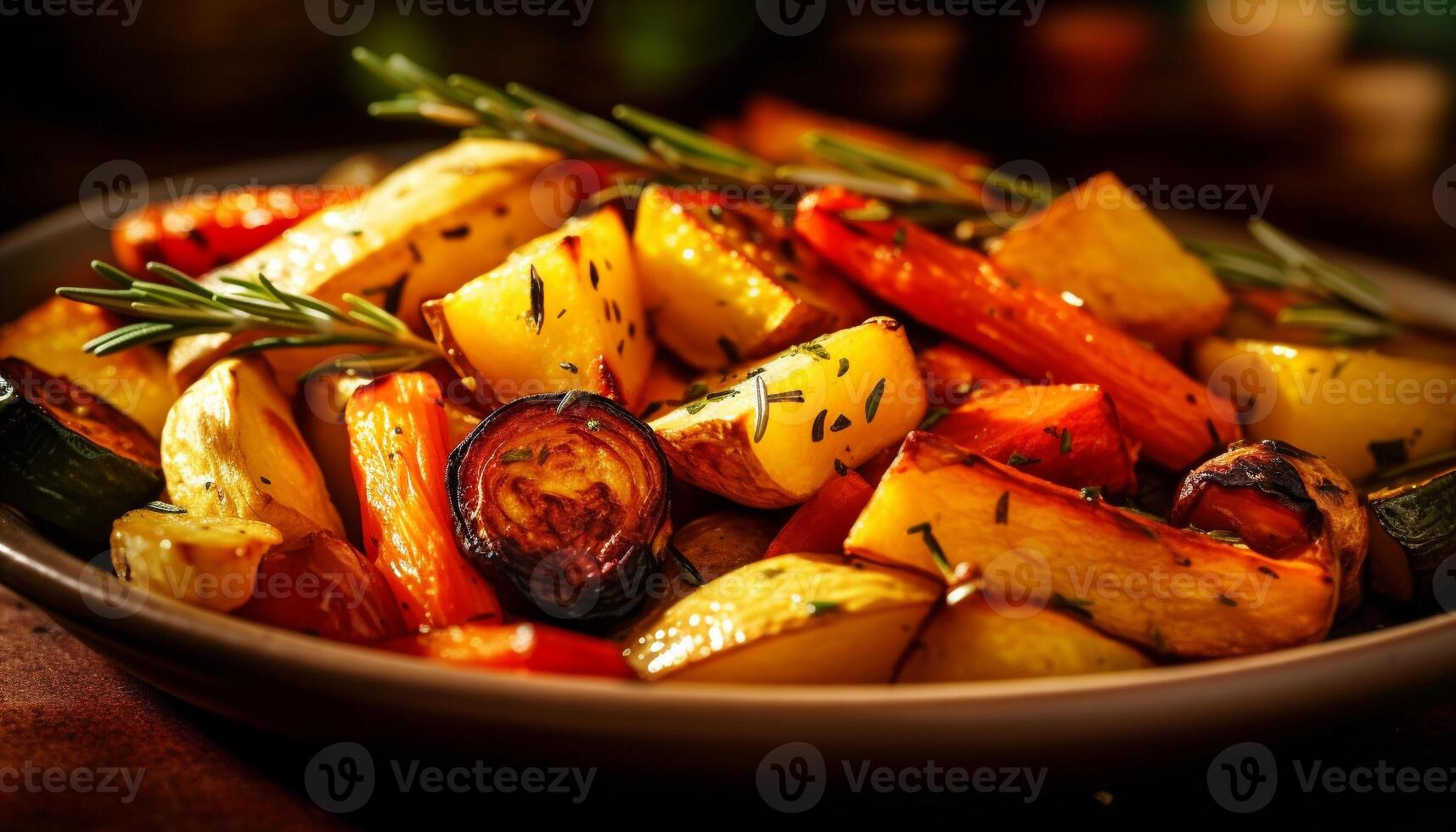 Grilled meat and vegetables on a rustic wooden plate generated by AI photo