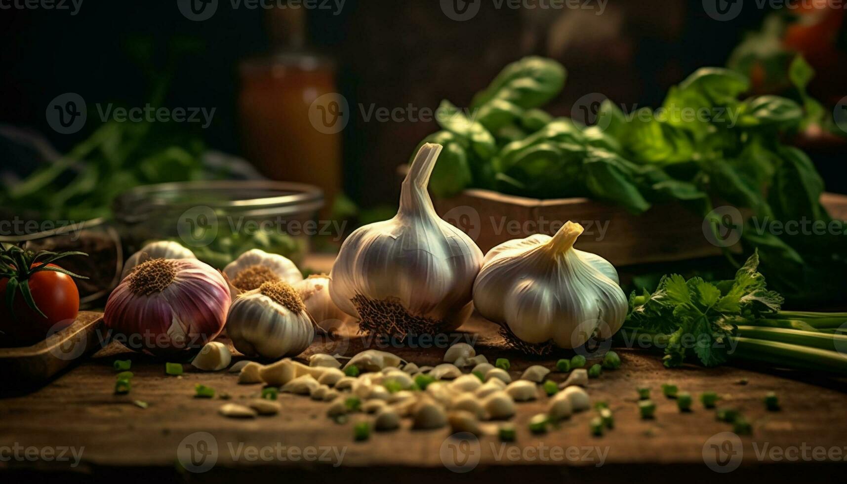 Fresh organic garlic, a healthy vegetarian ingredient for gourmet cooking generated by AI photo