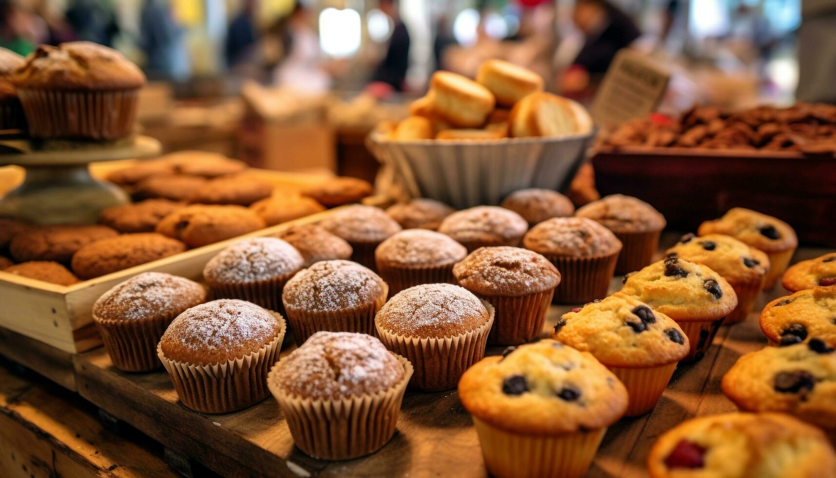 Freshly baked homemade muffins, a sweet and indulgent dessert generated by AI photo