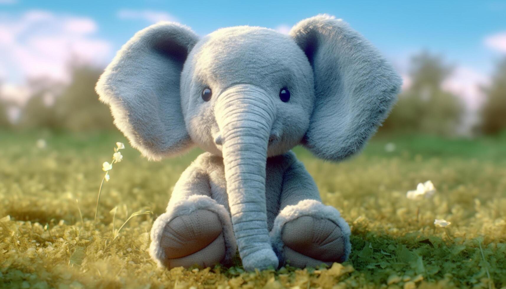 Cute young elephant playing in the grass, enjoying the summer generated by AI photo