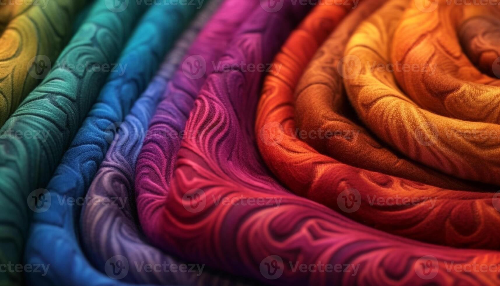 Multi colored textile pattern, close up Silk material, vibrant colors clothing design generated by AI photo