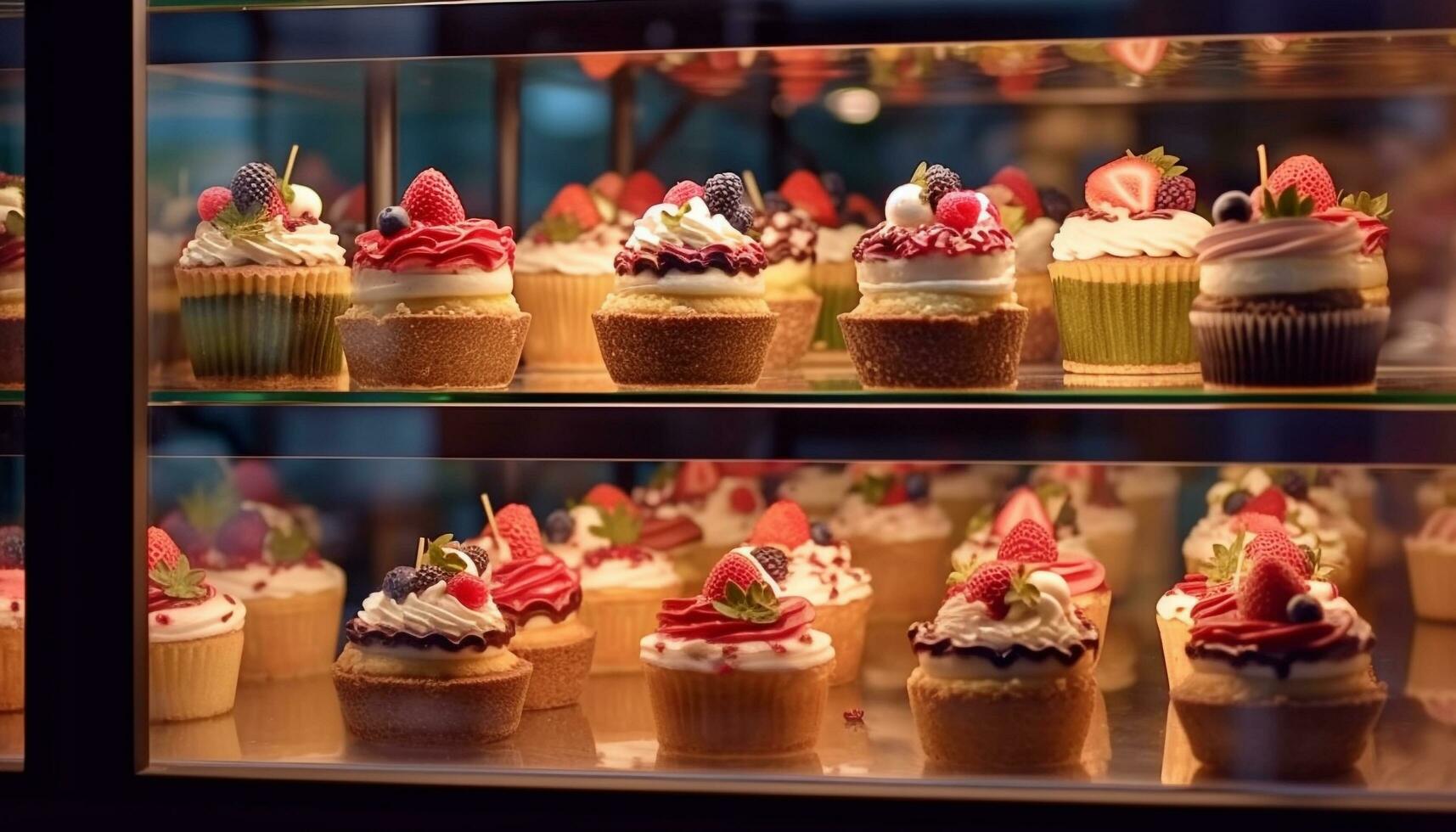 A gourmet cupcake buffet, a sweet celebration of indulgence and freshness generated by AI photo