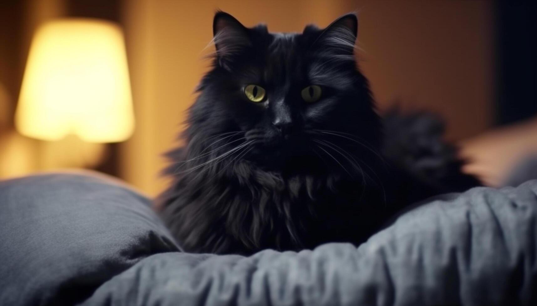 Cute kitten sitting on a pillow, staring at the camera generated by AI photo