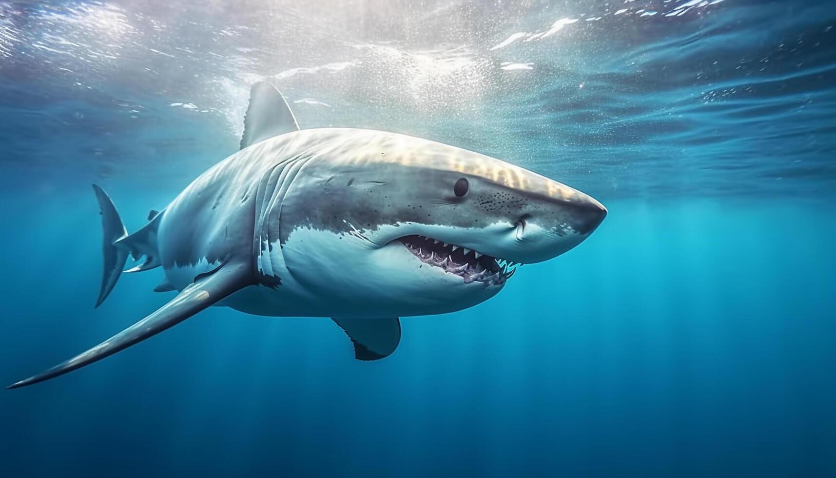 Majestic underwater nature large fish, blue illustration, danger, animals in the wild generated by AI photo