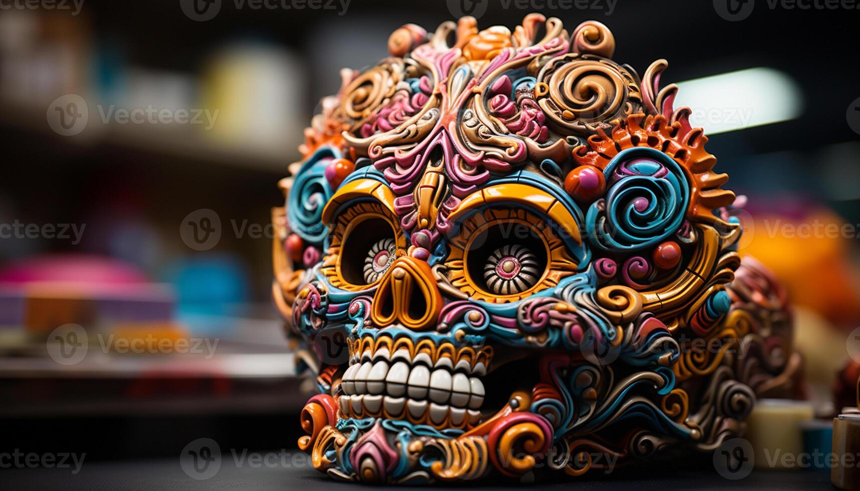 Colorful indigenous mask, a joyful celebration of Mexican culture and tradition generated by AI photo