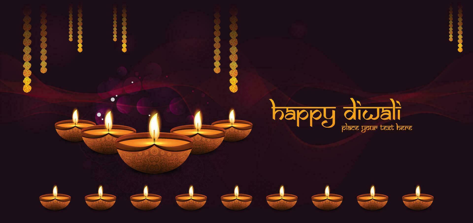 brillante diwali diya decorativo festival web bandera vector