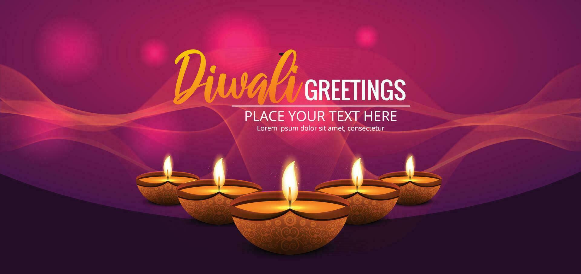 Diwali deepavali or dipavali the festival of lights india with gold diya vector