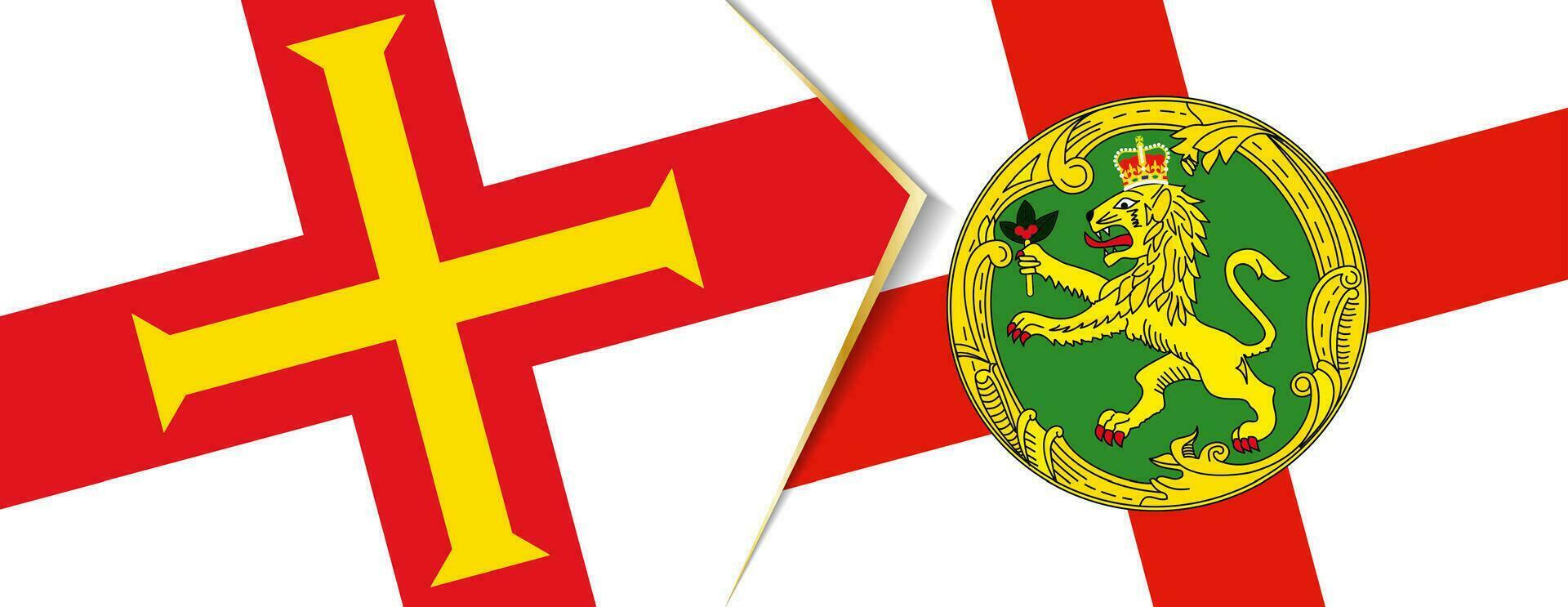 guernsey y Alderney banderas, dos vector banderas