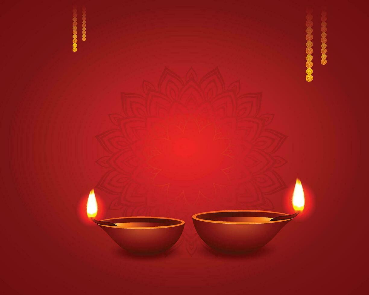 Diwali background with realistic diya design vector