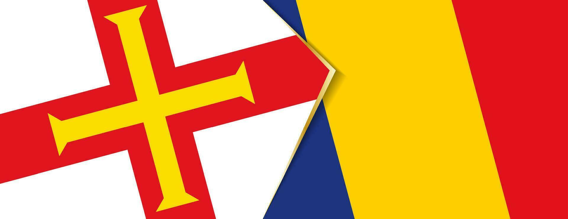 Guernsey and Romania flags, two vector flags.