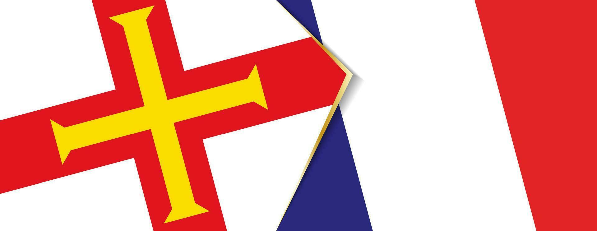 Guernsey and France flags, two vector flags.