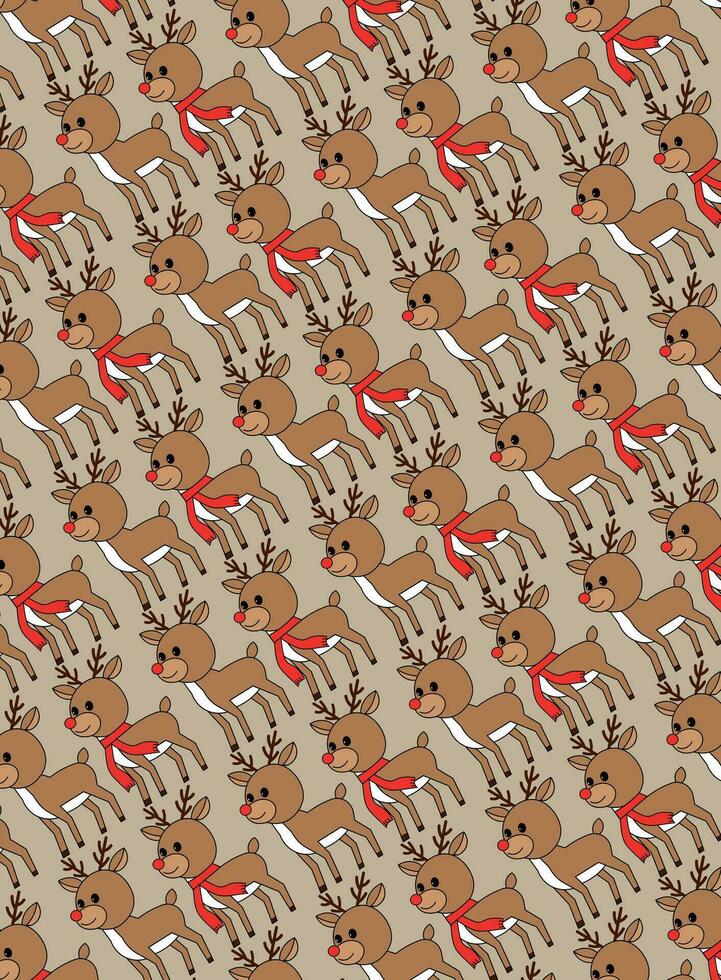 Festive Christmas reindeer on background pattern in harmonic tones vector
