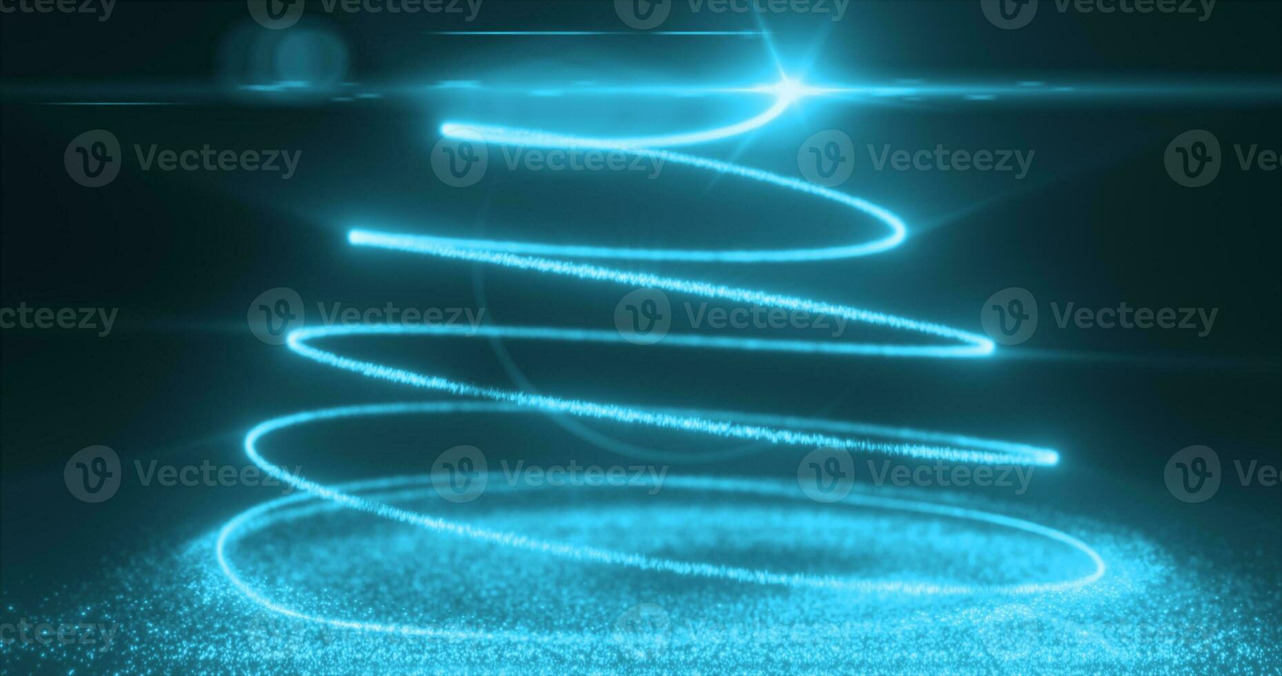 Abstract bright blue flying line of dots and luminous particles of energetic magical bright spirals in the shape of a Christmas New Year tree photo