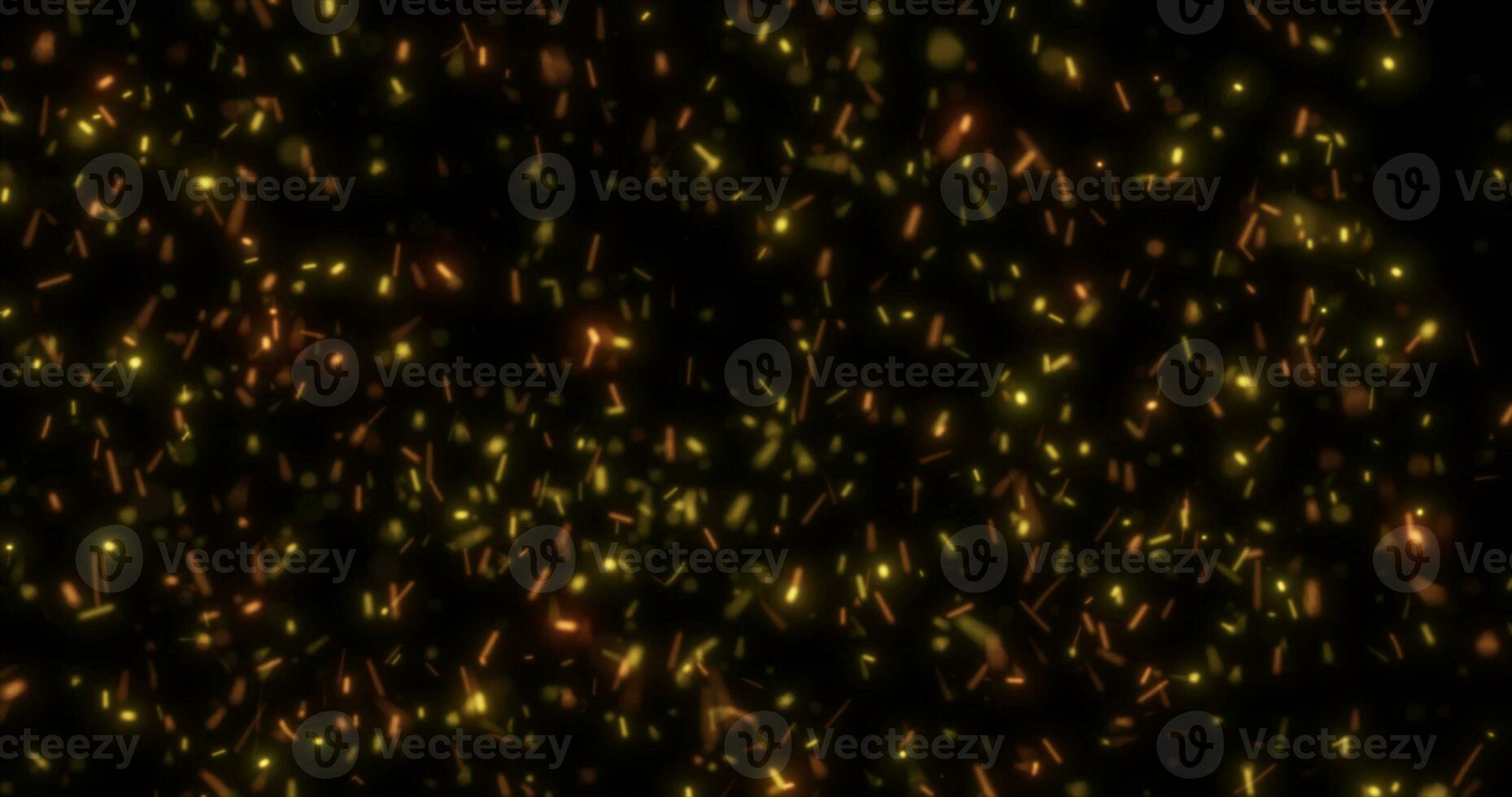 Abstract bright background of flying yellow glowing orange fire sparks from a fire on a black background photo