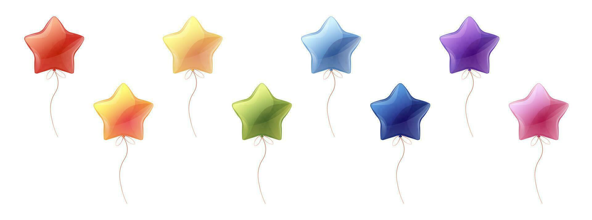 Set of balloons on isolated background. Cartoon style of colorful helium balloons in the shape of a star. Decor for birthdays, holidays, Christmas, etc. vector