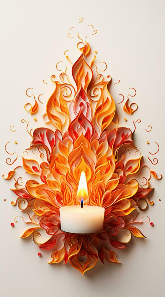 A Digital Art of a Flaming Candle with Orange Paper Flowers photo