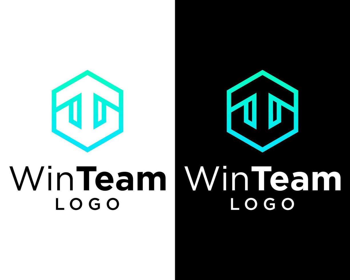Letter WT monogram hexagon shape logo design. vector