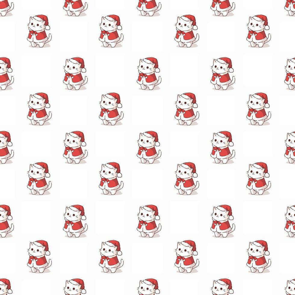 Cute seamless cat Christmas pattern design for decorating, backdrop, fabric, wallpaper and etc. vector