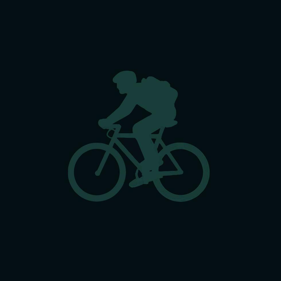 Green cyclist silhouette on dark background. Rider pedals bike swiftly, focused on the path ahead. vector