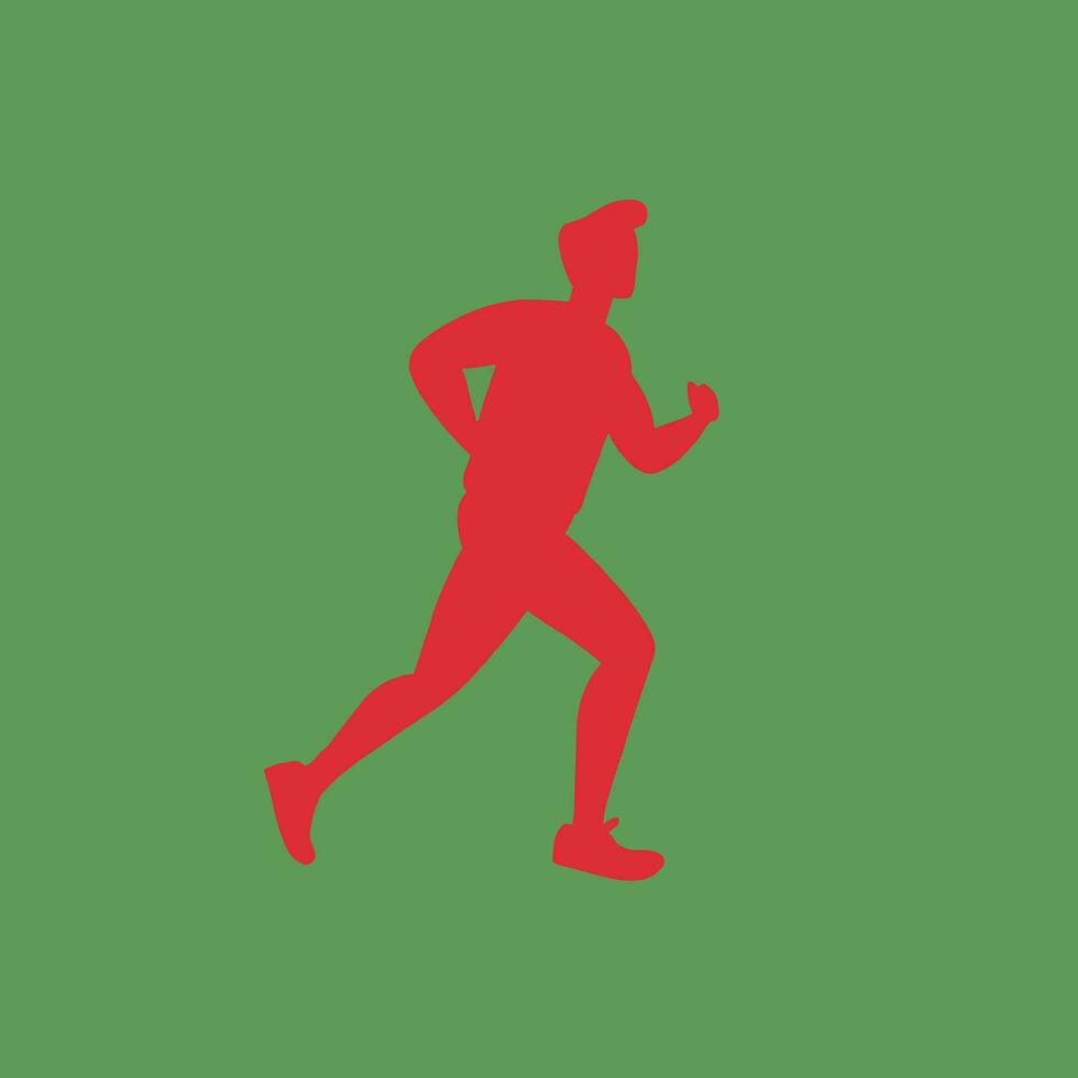 un rojo corredor es mostrado en contra un verde antecedentes. es un claro silueta de un persona Moviente adelante rápidamente. vector