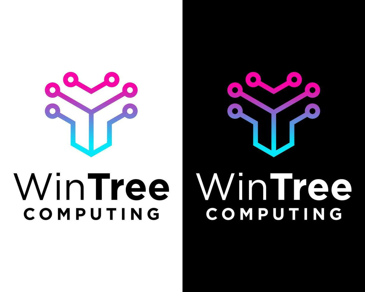 Letter WT monogram hexagon shape connectivity logo design. vector