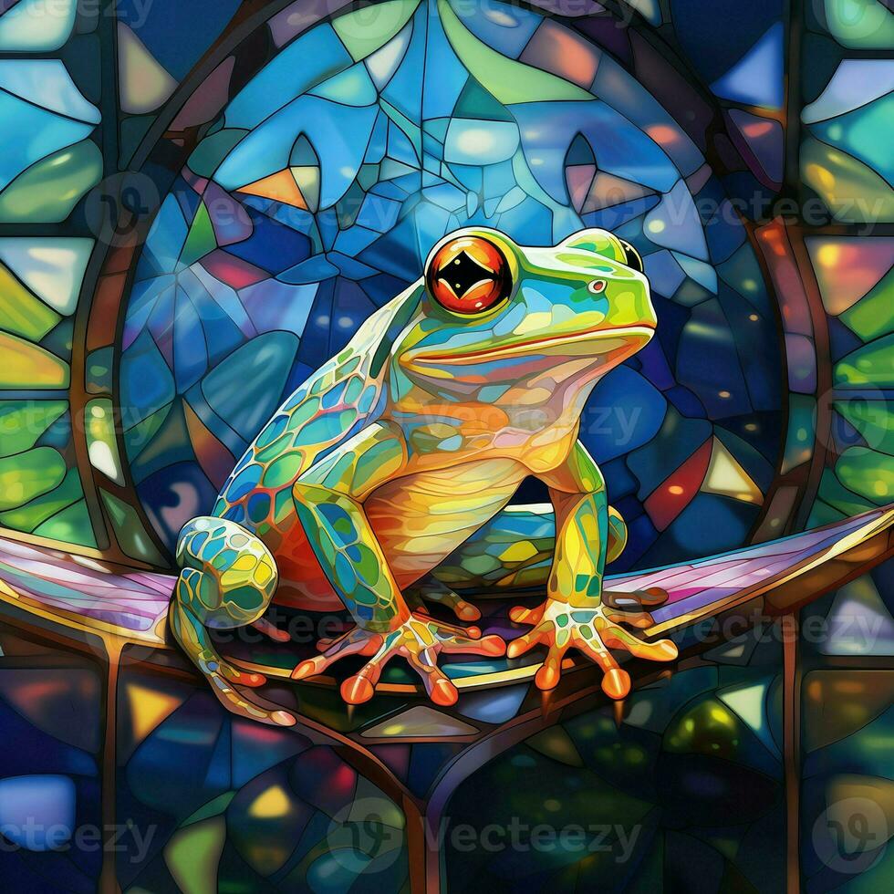 Frog in stained glass style photo