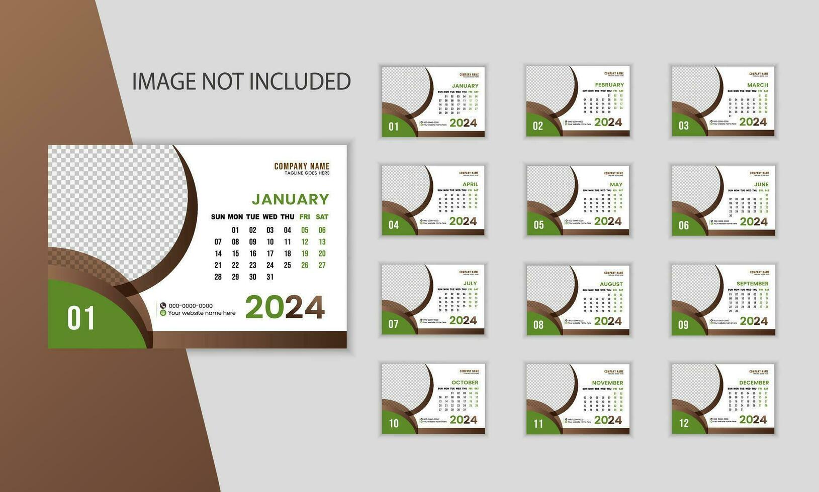 Desk calendar for 2024 year in clean minimal style. vector