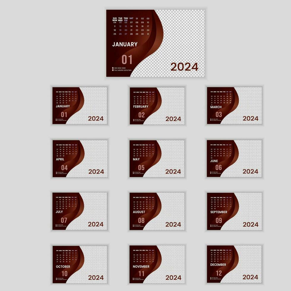 escritorio calendario para 2024 año en limpiar mínimo estilo. vector